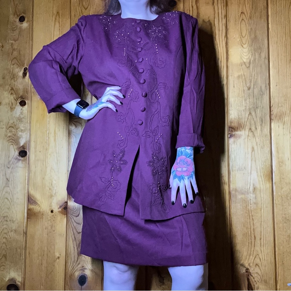 Vintage Karin Stevens Faux Jacket Embroidered Dress